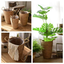 Load image into Gallery viewer, Hayden Tall Planters by Allthingscurated come in 3 sizes. Hand-woven using natural seagrass and comes with handles for easy transportation.