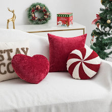 Load image into Gallery viewer, Holiday Pillows and Covers collection by Allthingscurated comes in an array of decorative pillows and covers in festive colors of red, white, beige and fun shapes. These include pillows in the shape of a heart, candy cane and peppermint. Sewn of luxurious fabric with a soft touch and in tufted playful designs. Pillows are available in varying sizes according to design and square pillow covers measure 45 by 45cm or 17.6 by 17.6 inches.