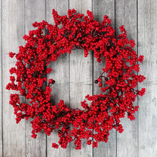 Load image into Gallery viewer, This beautiful Holly Berries Wreath by Allthingscurated features the significant holly berries, a traditional symbol of Christmas that will decorate your door or wall for the upcoming holiday celebration. Wreath measures 45cm or 17.6 inches in diameter.