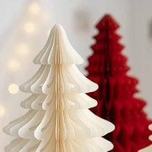 Load image into Gallery viewer, Honeycomb Christmas Trees by Allthingscurated featured a set of 2 sculptural trees expertly crafted with paper to bring a pretty and festive touch to your Yuletide decorations. These delightful paper decorations are simple to assemble and store away, making them reusable year after year. Comes in 2 styles and 4 color groupings of Red, Brown, White and Black. Each set consists of a small and large tree.