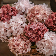Load image into Gallery viewer, Silk Hydrangeas by Allthingscurated are made of premium quality silk that feature realistic looking flowers that are perfect for home décor and wedding venue decoration. Create a stunning display with 8 lovely colors available and add a touch of beauty and elegance to any space.