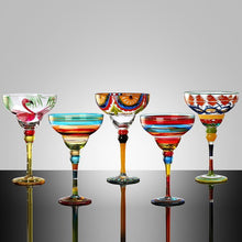 Load image into Gallery viewer, Ibiza Party Cocktail Glasses by Allthingscurated are available in 7 eclectic designs. Each cup is hand-painted and hand drawn to reflect its individual personality and creativity.  Each cup has a capacity of 270ml or 9 ounce.