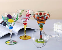 Load image into Gallery viewer, Ibiza Party Cocktail Glasses by Allthingscurated are available in 7 eclectic designs. Each cup is hand-painted and hand drawn to reflect its individual personality and creativity. Each cup has a capacity of 270ml or 9 ounce.