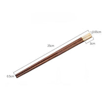 Load image into Gallery viewer, Wooden chopsticks with measurements on a white background. Faux Jade Wooden Chopsticks by Allthingscurated feature five striking colors with jade embellishment crafted from high-grade resin that is contemporary in design yet practical in everyday dining or special occasions. Come as a set of 5 pairs or 10 pairs.