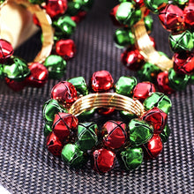 Load image into Gallery viewer, Jingle Bells Napkin Rings by Allthingscurated. Come as a set of 6 rings in color combos of red and green, or silver and gold, they are the perfect finishing touch for your holiday table setting. Spread the joy of Christmas and charm your guests with the cheerful bells.