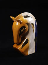 Load image into Gallery viewer, Ceramic horse head sculpture on a black background. Jyunma Ceramic Horse by Allthingscurated is handmade artistry at its finest. It’s more than just decoration, it embodies auspiciousness and prosperity; represents steadfast loyalty and protective guardianship through time. Its elegance makes it a perfect gift for any horse enthusiasts or anyone born under the Chinese zodiac sign of the horse; and an exquisite addition to any contemporary home for its enduring appeal.