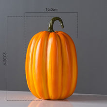 Load image into Gallery viewer, Faux Pumpkins Decor by Allthingscurated. These charming and realistic ornamental pumpkins come in 3 sizes. Perfect for your holidays and fall decoration, making your home extra cozy and warm this Thanksgiving and Halloween. Featured here is a large and tall pumpkin measuring 23cm or 9 inches in height and 15cm or 6 inches in length.