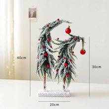 Load image into Gallery viewer, Snow Flocked Grinch Christmas Trees by Allthingscurated feature bending trees with a touch of quirkiness. The abstract design is both unconventional and whimsical. These snow-covered trees are decorated with crimson red baubles that will transform your home into a winter wonderland. Available in 2 sizes. Featured here is the Small set.