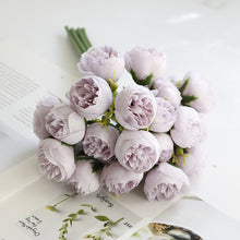 Load image into Gallery viewer, Silk Peony Bouquets by Allthingscurated are made of soft, realistic silk in 6 lovely colors to last through all seasons. Perfect for home décor or as a romantic wedding bouquet. Featured here is the color Lilac.