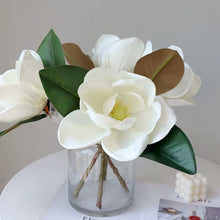 Load image into Gallery viewer, Faux Large White Magnolia by Allthingscurated is expertly crafted with realistic details to look as good as the real thing. It’s a gorgeous addition to your home décor and stays beautiful and pretty all year round. Its grand size makes it perfect as a single flower but creates a dramatic effect when arranged in a bunch. Measures 40cm or 15.6 inches in height and 18cm or 7 inches in width.