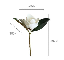 Load image into Gallery viewer, Faux Large White Magnolia by Allthingscurated is expertly crafted with realistic details to look as good as the real thing. It’s a gorgeous addition to your home décor and stays beautiful and pretty all year round. Its grand size makes it perfect as a single flower but creates a dramatic effect when arranged in a bunch. Measures 40cm or 15.6 inches in height and 18cm or 7 inches in width.