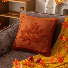 Load image into Gallery viewer, The Velour Maple Leaf Cushion Cover by Allthingscurated is a beautiful way to bring the warmth of fall into your home. With its elegant tufted pumpkin design and soft velour fabric, it offers both comfort and style. Perfect for autumn and Thanksgiving, this decorative pillow adds a cozy, inviting touch to any space. Seen here is the cushion cover in Caramel.