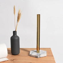 Load image into Gallery viewer, Marble Base Kitchen Paper Towel Holders by Allthingscurated feature an elegant design with a high-quality marble base that comes round and hexagonal shapes. These holders are exudes sophistication and luxury. The functional and practical design keeps your paper towel in place for easy accessibility. Comes in marble gray and black.