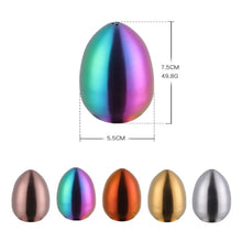 Load image into Gallery viewer, Introducing Metallic Egg Shape Salt and Pepper Shaker by Allthingscurated. This shaker is crafted from stainless steel and comes in 5 delightful colors. Perfect for Easter celebrations and as a housewarming gift. It will add a touch of playfulness to your dining table and spice up your meals with a little humor.