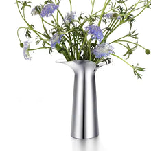 Load image into Gallery viewer, Manhattan Stainless Steel Petal Vase by Allthingscurated combines modern sophistication with minimal elegance. Designed with a petal-shaped rim that opens up up like a blooming flower, it’s a fun yet refined statement piece for any home décor style. Makes a stylish gift for housewarmings. Available in 2 sizes.