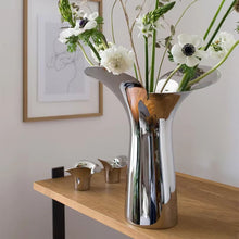 Load image into Gallery viewer, Manhattan Stainless Steel Petal Vase by Allthingscurated combines modern sophistication with minimal elegance. Designed with a petal-shaped rim that opens up up like a blooming flower, it’s a fun yet refined statement piece for any home décor style. Makes a stylish gift for housewarmings. Available in 2 sizes.