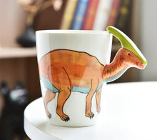 Load image into Gallery viewer, 3D Dinosaur Mug Collection by Allthingscurated consists of 8 unique dinosaur designs with each mug holding a generous capacity of 400ml or 13.5 ounce. Made of high-quality porcelain, they are the perfect gift for dinosaur lovers. The design seen here is Parasaurolophus.