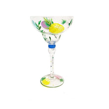 Load image into Gallery viewer, Ibiza Party Cocktail Glasses by Allthingscurated are available in 7 eclectic designs. Each cup is hand-painted and hand drawn to reflect its individual personality and creativity. Each cup has a capacity of 270ml or 9 ounce. Featured here is Pina Colada design.