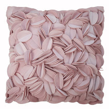 Load image into Gallery viewer, Spliced Petals Decorative Cushion Cover by Allthingscurated will create an elegant and luxurious atmosphere in your home. Each cover featured individually hand-sewn petals using splicing technique to create a unique layered texture, giving your interior an inviting but sophisticated touch. Mix and match easily with other cushions to for a stunning, textured effect. Featured here is the cover in Pink.