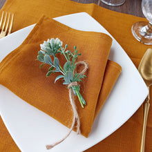Load image into Gallery viewer, Pumpkin Orange Linen Napkins by Allthingscurated come in a set of 4 piece. Designed in classic square shape measuring 40cm by 40cm or approximately 16 inches by 16 inches.