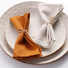 Load image into Gallery viewer, Pumpkin Orange Linen Napkins by Allthingscurated come in a set of 4 piece. Designed in classic square shape measuring 40cm by 40cm or approximately 16 inches by 16 inches.