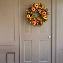 Load image into Gallery viewer, Pumpkin Harvest by Allthingscurated boasts a plentiful autumnal pumpkins and a vibrant fall color scheme. This classic holiday décor measures approximately 45cm or 17.6 inches in width and height. It’s the perfect home décor accessory to mark the beginning of a new season.