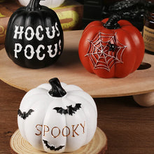 Load image into Gallery viewer, Halloween Pumpkin Tabletop Ornaments by Allthingscurated are the perfect additions to enhance the spooky ambience of your Halloween décor. Great for dressing up your dining table for a spooky gathering or simply pile them up on your mantels or tabletops as fun decorations for the season. Available in 4 different pumpkin designs.
