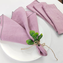 Load image into Gallery viewer, Border Trim Linen Napkins (set of 4)