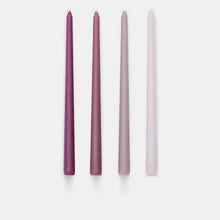 Load image into Gallery viewer, Gradient Pastel Color Unscented Candles by Allthingscurated feature 4 color coordinated candles, all conveniently packaged in one set. These exquisite blend of pastel candle tones is a good way to elevate your home décor or created the right mood for any occasion. Come in 7 unique color combinations. Featured here is the purple collection.
