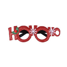 Load image into Gallery viewer, These Christmas Party Glasses by Allthingscurated are the perfect fun accessory for festive parties and gatherings during the holiday season. Their unique design and cheerful holiday style make them great props for creating memorable moments an happy Instagram posts to capture the joy of the season. Featured here is Red Ho Ho design.
