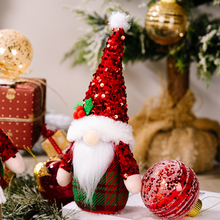 Load image into Gallery viewer, Brighten your home with these Red Sequin Gnomes by Allthingscurated featuring the favorite dolls adorned with sparkling, sequined hats and donning crimson red ensembles. They are perfect addition to your festive décor for some sparkle and shine. Available in 2 designs.