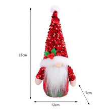 Load image into Gallery viewer, Brighten your home with these Red Sequin Gnomes by Allthingscurated featuring the favorite dolls adorned with sparkling, sequined hats and donning crimson red ensembles. They are perfect addition to your festive décor for some sparkle and shine. Available in 2 designs. Featured here is Design A, gnome with white beard.