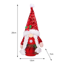 Load image into Gallery viewer, Brighten your home with these Red Sequin Gnomes by Allthingscurated featuring the favorite dolls adorned with sparkling, sequined hats and donning crimson red ensembles. They are perfect addition to your festive décor for some sparkle and shine. Available in 2 designs. Featured here is Design B, gnome with braided hair.