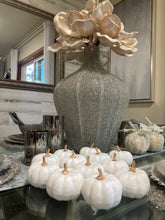 Load image into Gallery viewer, Faux Mini White Pumpkins by Allthingscurated is the perfect party decoration for Halloween, Thanksgiving and all fall festivities. Comes in a bundle of 6 mini pumpkins they will lend your home a festive touch.