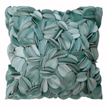 Load image into Gallery viewer, Spliced Petals Decorative Cushion Cover by Allthingscurated will create an elegant and luxurious atmosphere in your home. Each cover featured individually hand-sewn petals using splicing technique to create a unique layered texture, giving your interior an inviting but sophisticated touch. Mix and match easily with other cushions to for a stunning, textured effect. Featured here is the cover in Sage.