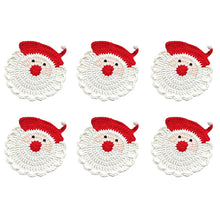 Load image into Gallery viewer, This is a set of 6 crochet coasters in Red and white Santa Claus design.