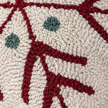 Load image into Gallery viewer, Close-up of a textured fabric with red and green patterns on a beige background. Elevate your seasonal décor with this curated selection of holiday Decorative Christmas Pillows and Covers Collection by Allthingscurated. Sewn from quality, soft fabrics with thoughtful tufted details, each piece delivers both comfort and visual appeal to your home.