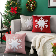 Load image into Gallery viewer, Christmas Snowflake Velvet Cushion Cover by Allthingscurated is designed with a single snowflake for a minimalistic look. The fabric feels velvety and the embroidered snowflake give the cushion an overall luxurious look. Comes in 3 colors.