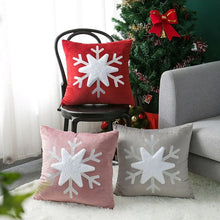 Load image into Gallery viewer, Christmas Snowflake Velvet Cushion Cover by Allthingscurated is designed with a single snowflake for a minimalistic look. The fabric feels velvety and the embroidered snowflake give the cushion an overall luxurious look. Comes in 3 colors.