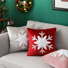 Load image into Gallery viewer, Christmas Snowflake Velvet Cushion Cover by Allthingscurated is designed with a single snowflake for a minimalistic look. The fabric feels velvety and the embroidered snowflake give the cushion an overall luxurious look. Comes in 3 colors.