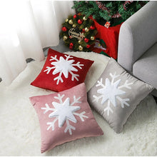 Load image into Gallery viewer, Christmas Snowflake Velvet Cushion Cover by Allthingscurated is designed with a single snowflake for a minimalistic look. The fabric feels velvety and the embroidered snowflake give the cushion an overall luxurious look. Comes in 3 colors.