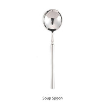 Load image into Gallery viewer, Bright Silver Stainless Steel flatware by Allthingscurated crafted from high-quality stainless steel with a forged construction ensures durability.  It has a bright silver mirror finish that will add a touch of elegance to any meal.  This is a Soup Spoon.