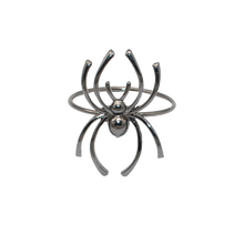 Load image into Gallery viewer, Spider Napkin Rings set of 6 by Allthingscurated spots a stylish and modern design that is perfect for decorating your table for Halloween or any gothic-themed event. Comes in 4 captivating colors of black, gunmetal, champagne gold and silver, these accessories will dress up your napkins and add a touch of edgy elegance to your dining experience.