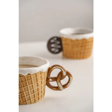 Load image into Gallery viewer, The Waffle Cup and Plate collection by Allthingscurated features a charming waffle pattern and whimsical biscuit design that will bring a smile to your breakfast. Each piece is hand painted on porcelain. Perfect for breakfast and tea time. Makes a great gift for any occasion. Cup and plate each comes in 4 designs to choose from.