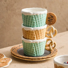 Load image into Gallery viewer, The Waffle Cup and Plate collection by Allthingscurated features a charming waffle pattern and whimsical biscuit design that will bring a smile to your breakfast. Each piece is hand painted on porcelain. Perfect for breakfast and tea time. Makes a great gift for any occasion. Cup and plate each comes in 4 designs to choose from.