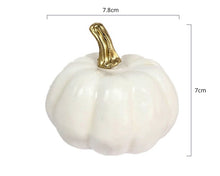 Load image into Gallery viewer, Faux Mini White Pumpkins by Allthingscurated is the perfect party decoration for Halloween, Thanksgiving and all fall festivities. Comes in a bundle of 6 mini pumpkins they will lend your home a festive touch. Measures 7.8cm or 3 inches in width and 7cm or 2.7 inches in height.