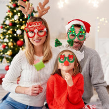 Load image into Gallery viewer, These Christmas Party Glasses by Allthingscurated are the perfect fun accessory for festive parties and gatherings during the holiday season. Their unique design and cheerful holiday style make them great props for creating memorable moments an happy Instagram posts to capture the joy of the season.