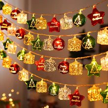 Load image into Gallery viewer, Transform your space into a vibrant holiday haven with these Christmas Decorative LED String Lights from Allthingscurated. Featuring fun gift box, stars and round bauble to add warmth and magical sparkle to your space and tree. Comes in 2 lengths consisting of 10 or 20 LED lights.