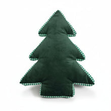 Load image into Gallery viewer, Elevate your seasonal décor with this curated selection of holiday Decorative Christmas Pillows and Covers Collection by Allthingscurated. Sewn from quality, soft fabrics with thoughtful tufted details, each piece delivers both comfort and visual appeal to your home. Seen here is the Green Christmas Tree pillow with checkered trim.