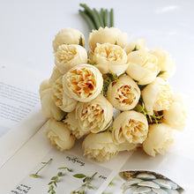 Load image into Gallery viewer, Silk Peony Bouquets by Allthingscurated are made of soft, realistic silk in 6 lovely colors to last through all seasons. Perfect for home décor or as a romantic wedding bouquet. Featured here is the color Yellow.